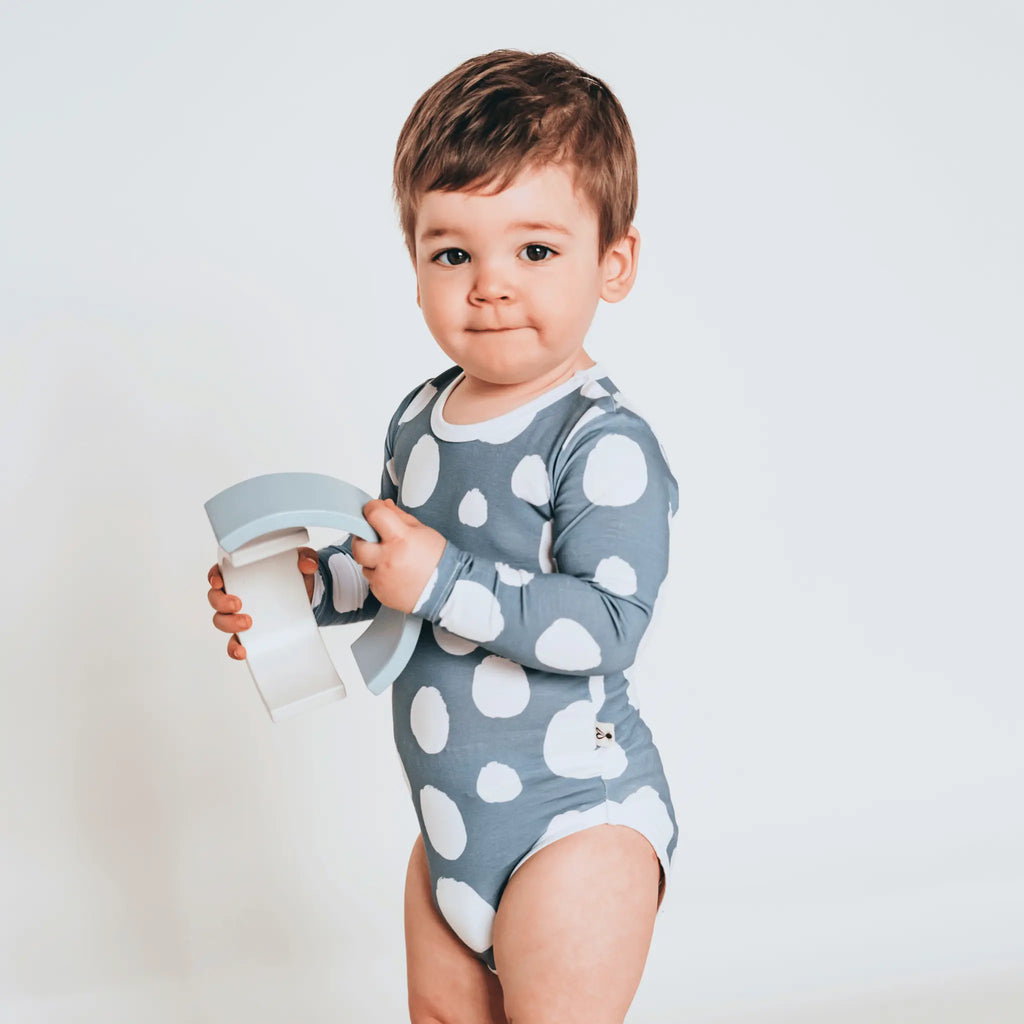 Body - Navy Grey Dínós Bambusz Patentos Hosszú Ujjú Body