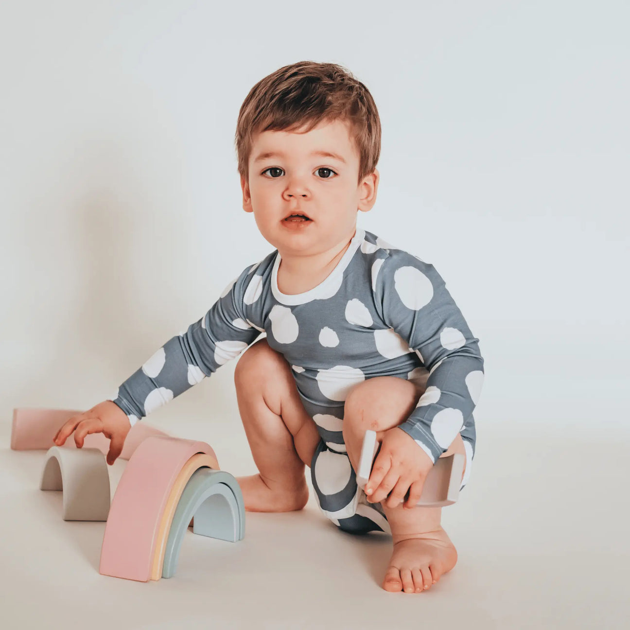 Body - Navy Grey Dínós Bambusz Patentos Hosszú Ujjú Body