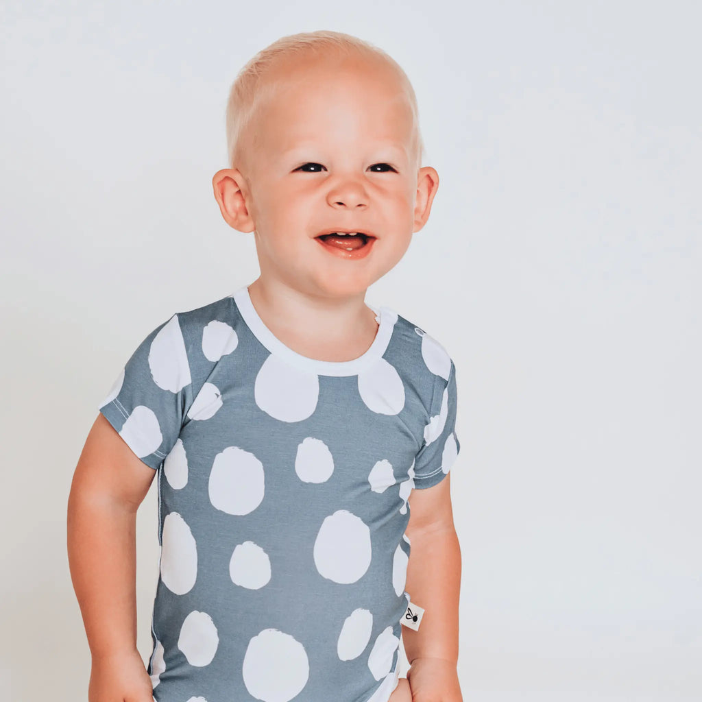 Body - Navy Grey Dínós Bambusz Patentos Rövid Ujjú Body