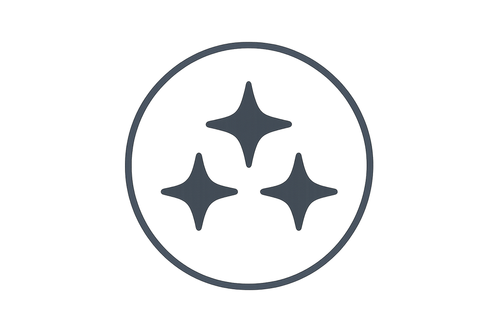 icon dark grey 3 night stars in a thin circle