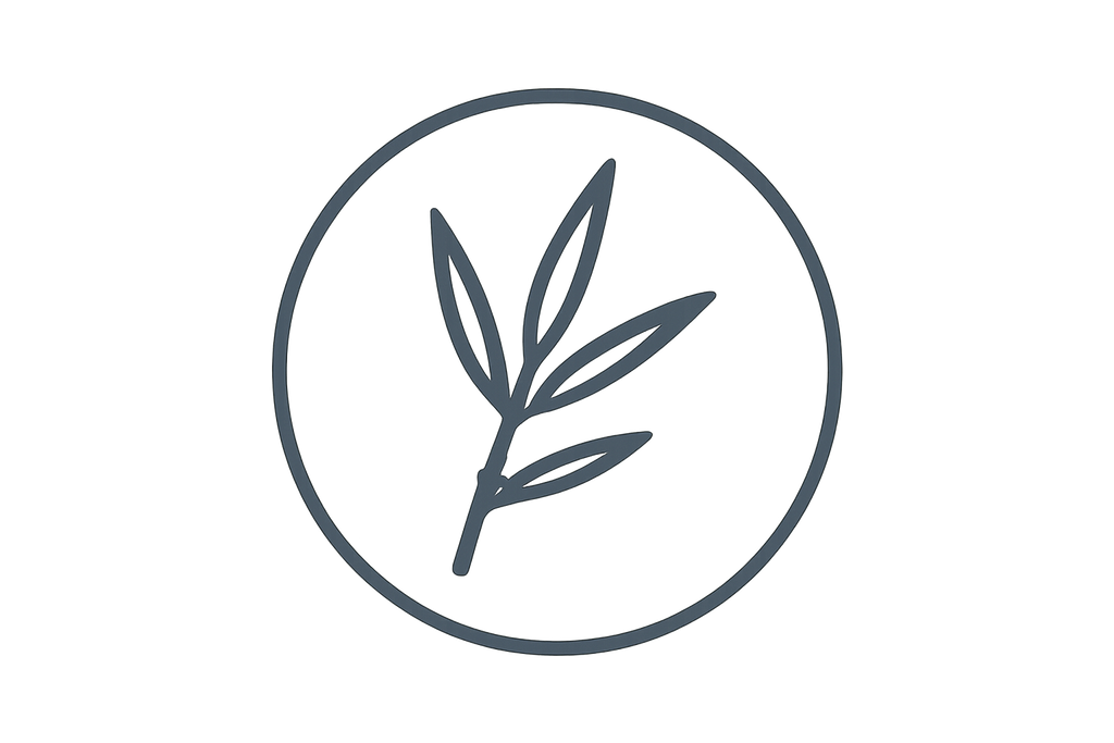icon leaf bamboo dark grey in a thin circle