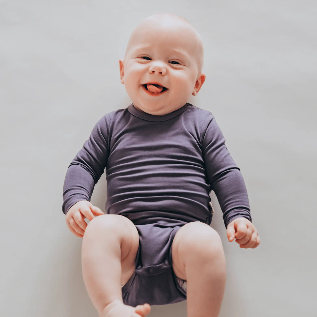 Body - Aubergine Purple Bambusz Patentos Hosszú Ujjú Body