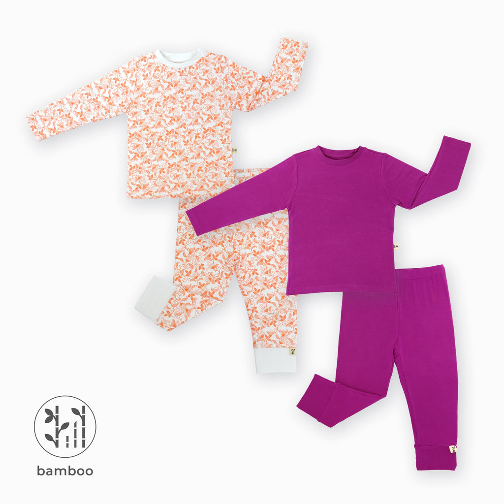Két részes pizsama csomag. egy lila és egy barackvirágos kislányoknak